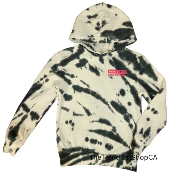 (NWOT) H&M Printed Tie-Dye Black & White Hoodie - Picture 2 of 8